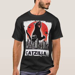 Catzilla Roaring Over City Skyline Cat Monster T-Shirt