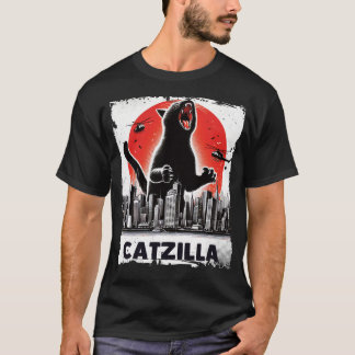 Catzilla Roaring Over City Skyline Cat Monster T-Shirt