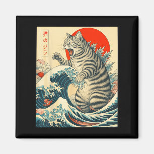 Catzilla Shorthair Cat Japanese Art Gifts For Men Magnet
