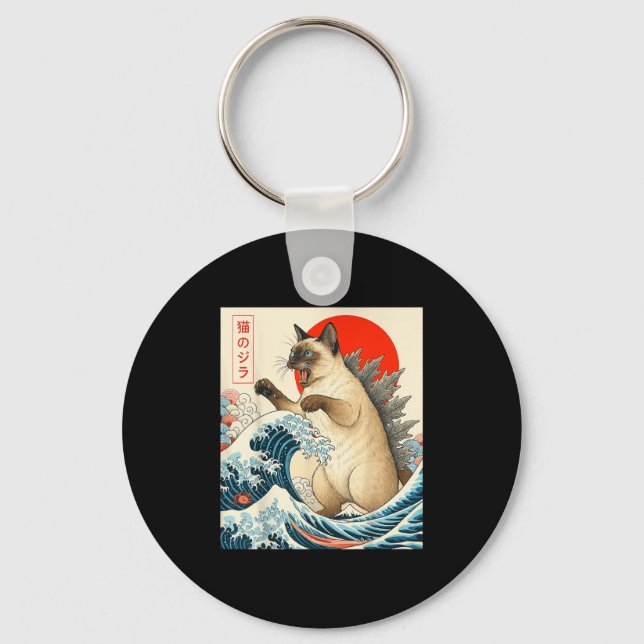 Catzilla Siamese Cat Japanese Art Funny Siamese Ca Key Ring (Front)