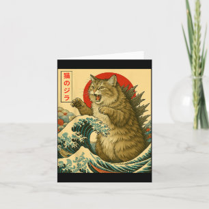 Catzilla Siberian Cat Japanese Art Funny Gifts Men Card