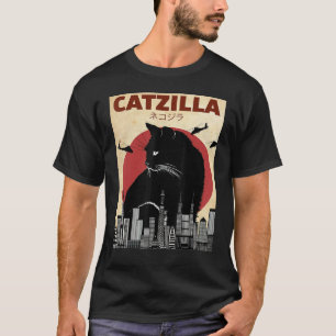Catzilla Vintage Funny Cat Japanese Sunset Kitten  T-Shirt