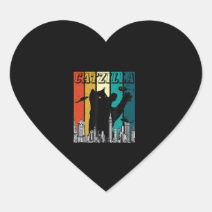 Catzilla Vintage Retro Funny Cat Kitten Halloween Heart Sticker