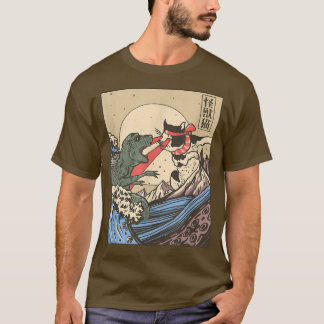 Catzilla vs Kaiju Vintage Funny Cute Cat Art Japan T-Shirt