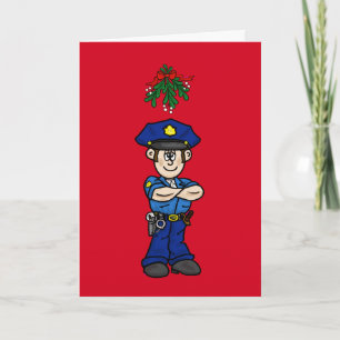 Caucasian Cop & Mistletoe Flirty Christmas Card