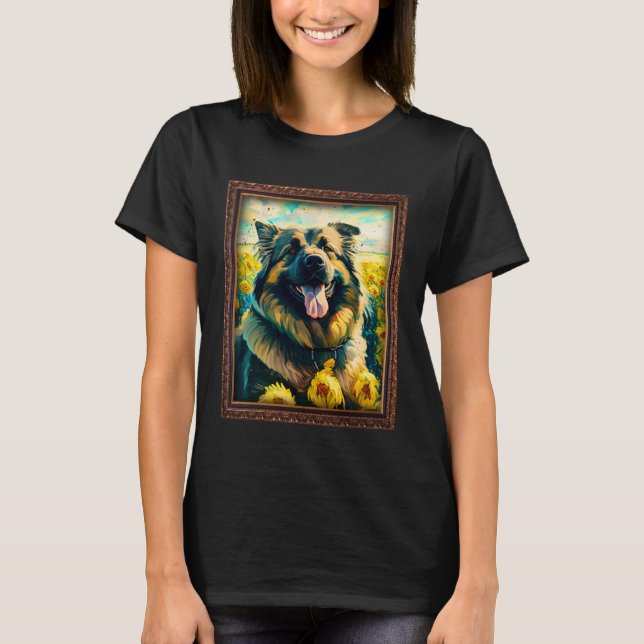 Caucasian Shepherd Painting Sunflower Flower Mom W T-Shirt (Front)