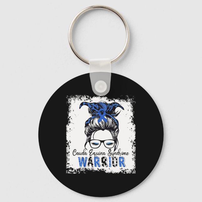 Cauda Equina Syndrome Warrior Blue Ribbon Awarenes Key Ring (Front)