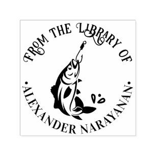 Caught Fish on Hook From the library of Book Name Self-inking Stamp