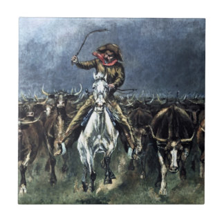Caught in a Stampede Western Art by Frederic Remin Ceramic Tile