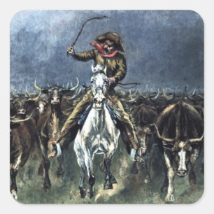 Caught in a Stampede Western Art by Frederic Remin Square Sticker