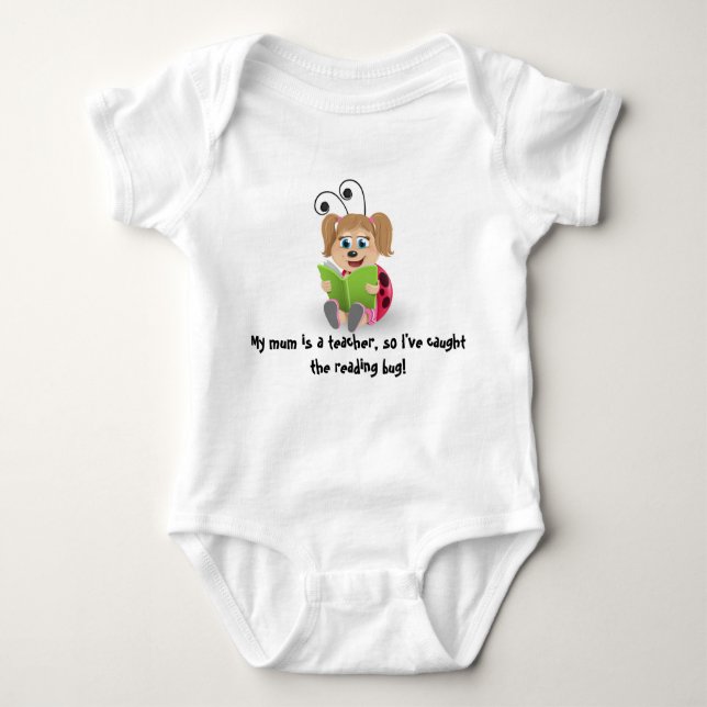 Caught the reading bug mom teacher's baby romper bodysuit (Front)