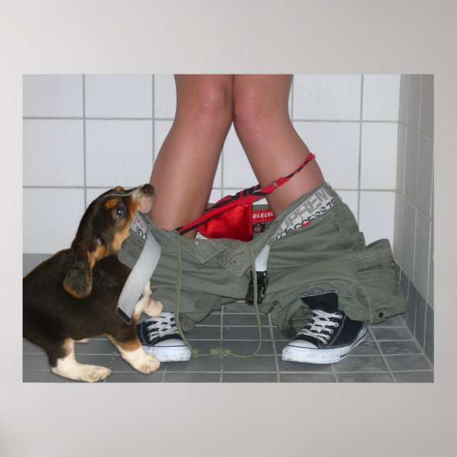 Caught with My Pants Down Again, Cute Puppy Dog Poster (Front)