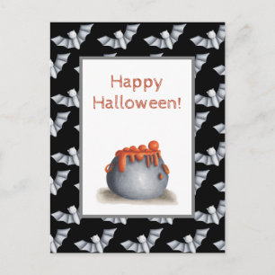 Cauldron and Bats Happy Halloween Postcard