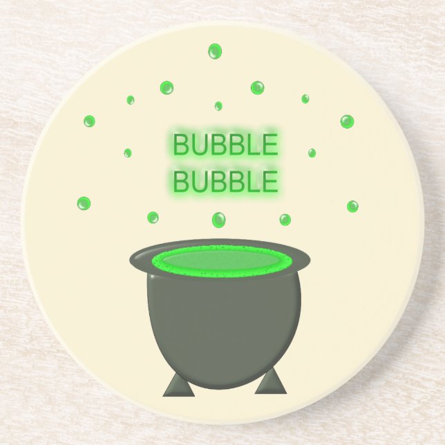 Cauldron and Bubbling Green Brew Halloween Coaster (Front)