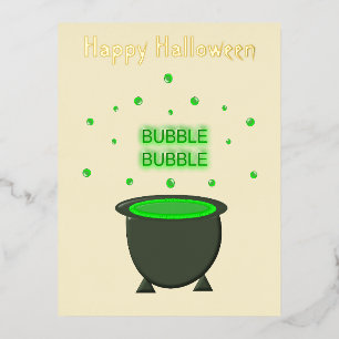 Cauldron and Bubbling Green Brew Halloween Custom Foil Holiday Postcard