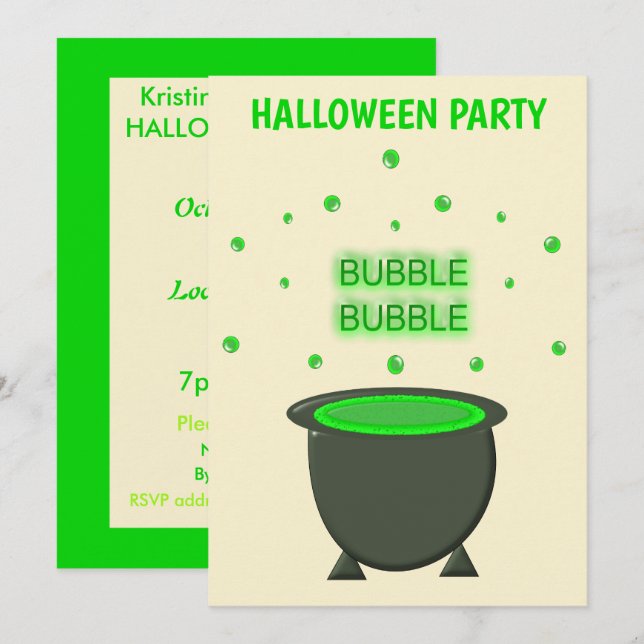 Cauldron and Bubbling Green Brew Halloween Custom Invitation (Front/Back)