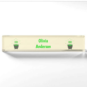 Cauldron and Bubbling Green Brew Halloween Custom Nameplate