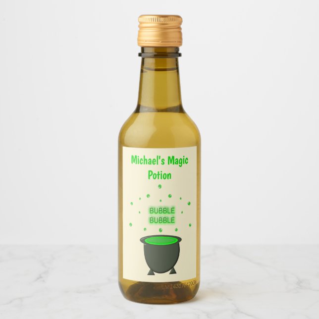 Cauldron and Bubbling Green Brew Halloween Custom Wine Label (Front)