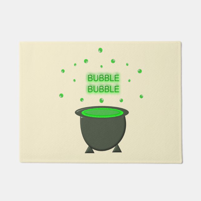 Cauldron and Bubbling Green Brew Halloween Doormat (Front)