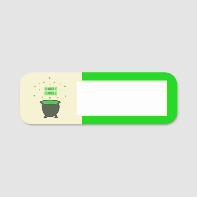 Cauldron and Bubbling Green Brew Halloween Name Tag (Front)