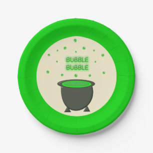 Cauldron and Bubbling Green Brew Halloween Paper Plate