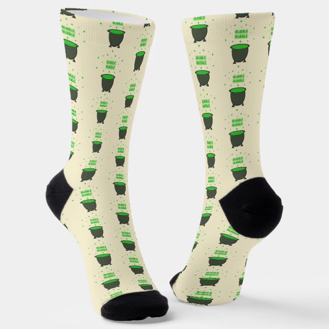 Cauldron and Bubbling Green Brew Halloween Socks (Angled)