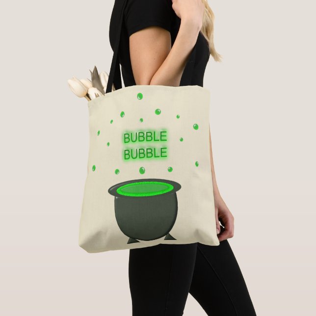 Cauldron and Bubbling Green Brew Halloween Tote Bag (Close Up)
