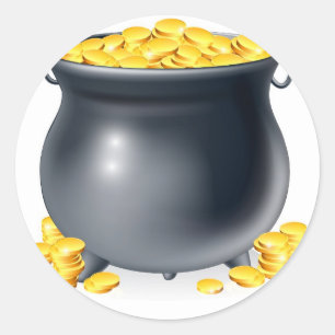 Cauldron full of gold coins classic round sticker