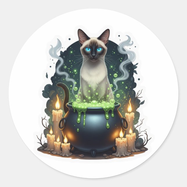 Cauldron Siamese – Magical Siamese Cat  Classic Round Sticker (Front)