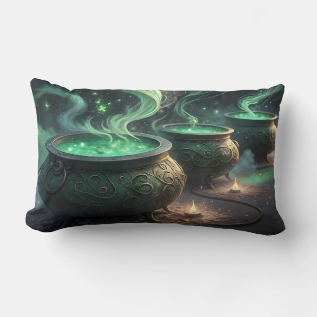 Cauldrons bubbling with green potion lumbar cushion (Front)