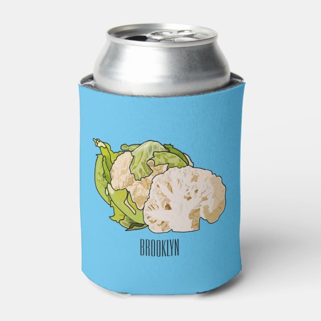 Cauliflower cartoon illustration can cooler (Can Front)