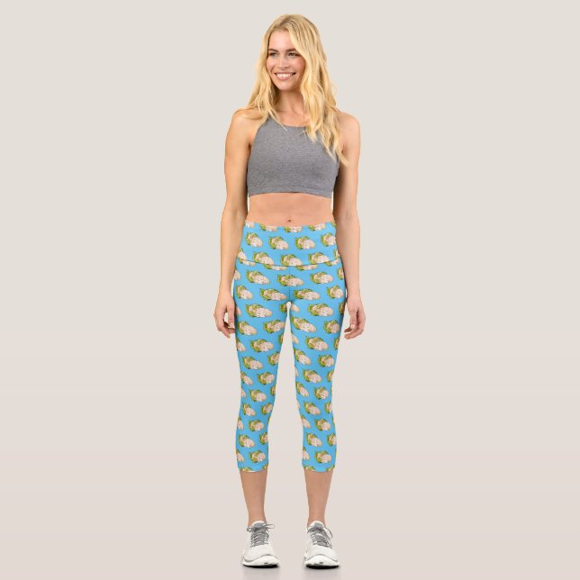 Cauliflower cartoon illustration capri leggings (Front)