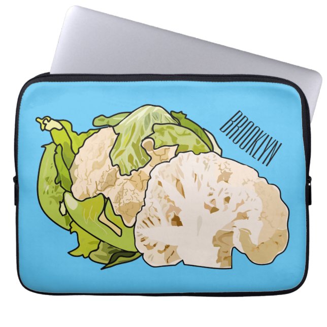 Cauliflower cartoon illustration laptop sleeve (Front)