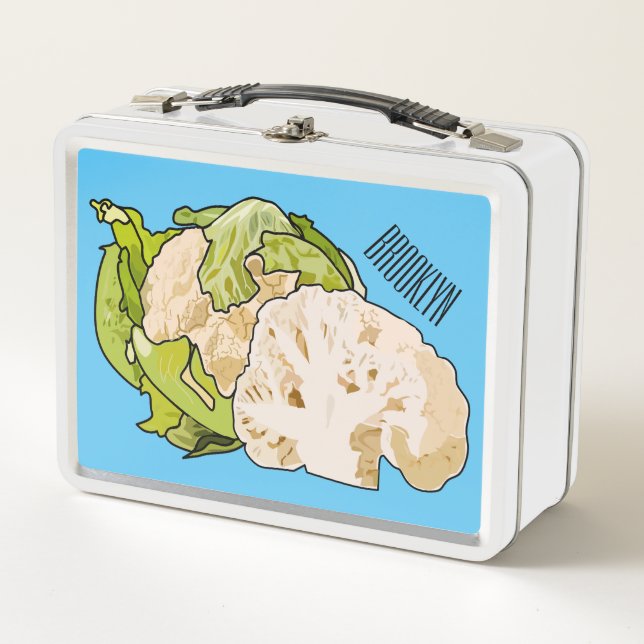 Cauliflower cartoon illustration metal lunch box (Front)