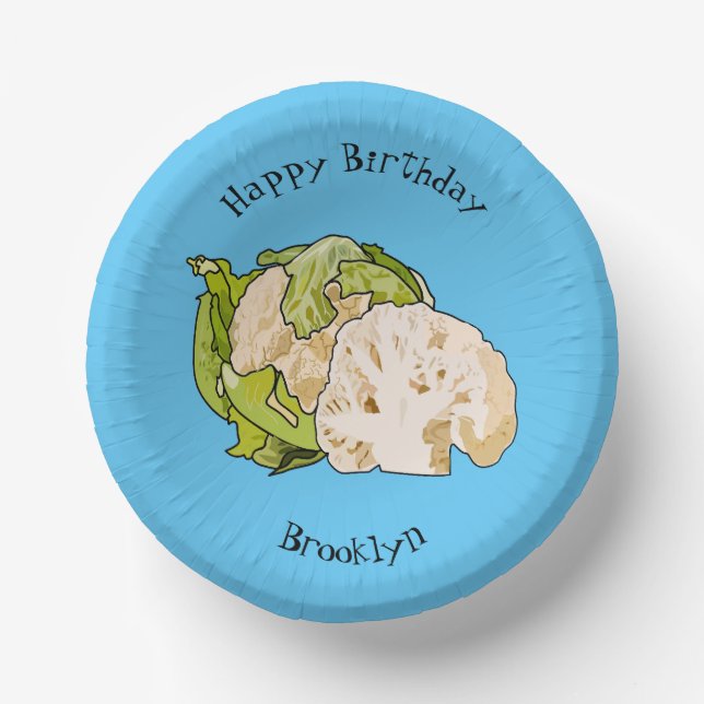 Cauliflower cartoon illustration paper plate (Front)