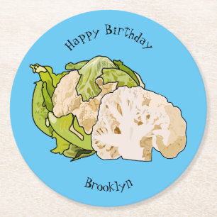 Cauliflower cartoon illustration round paper coaster