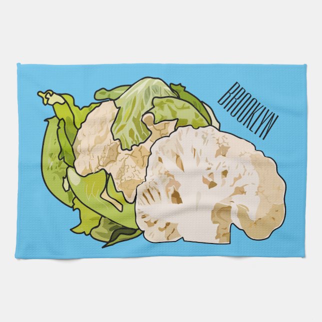 Cauliflower cartoon illustration tea towel (Horizontal)