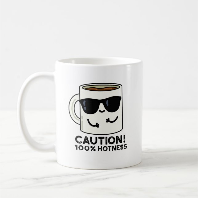 Caution 100% Hotness Funny Coffee Pun  Mug (Left)