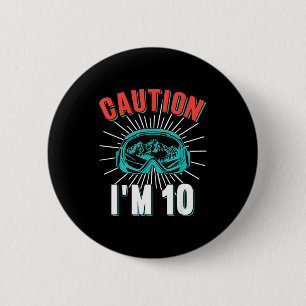 Caution 10 skiing 10th birthday snowboard 10 yo 6 cm round badge