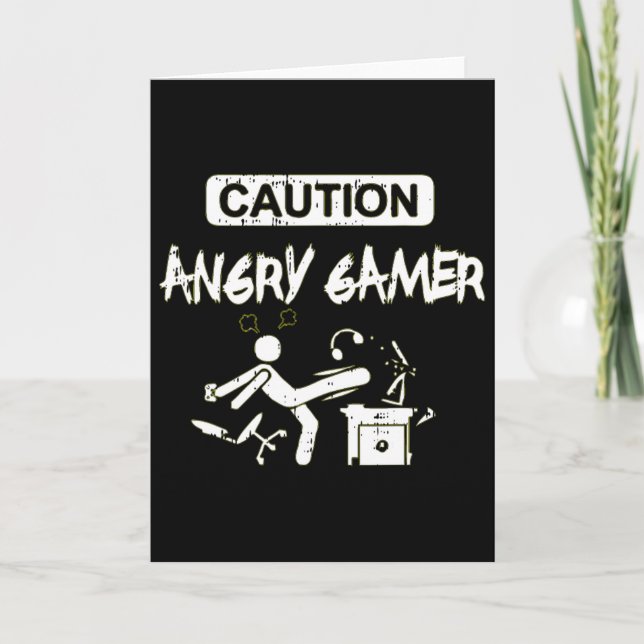 Caution Angry Gamer Computer Funny Video Game Gift Card (Front)