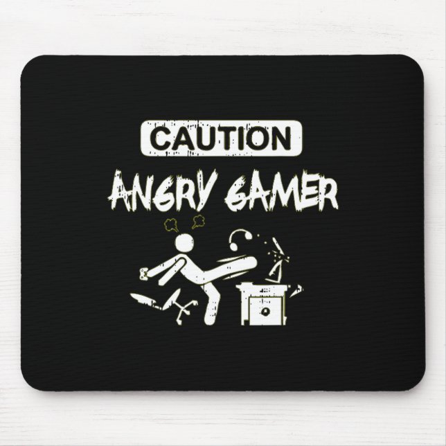 Caution Angry Gamer Computer Funny Video Game Gift Mouse Pad (Front)