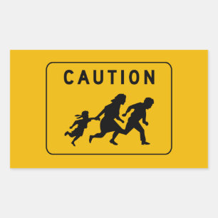 Caution at Crossing, Traffic Warning Sign, USA Rectangular Sticker