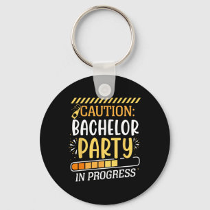 Caution Bachelor Party In Progress Groom Bride Tea Key Ring