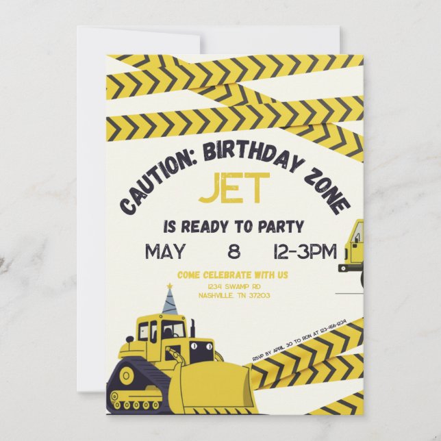 Caution: Birthday Zone Invitation (Front)
