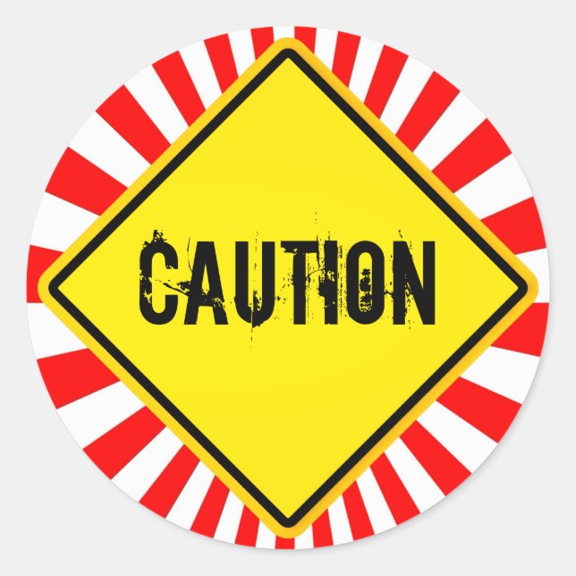 caution classic round sticker (Front)