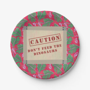 Caution Dinosaur Tropical Jungle Birthday Paper Plate