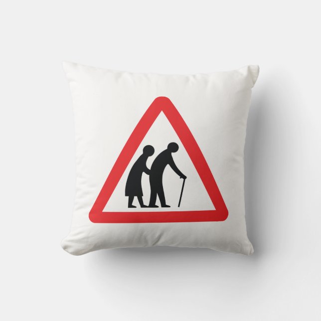 CAUTION Elderly People - UK Traffic Sign Cushion (Front)