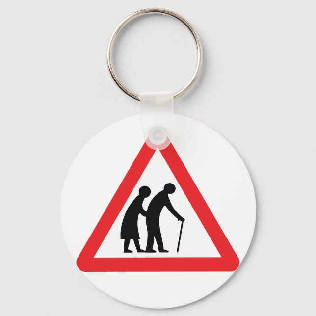 CAUTION Elderly People - UK Traffic Sign Key Ring (Front)
