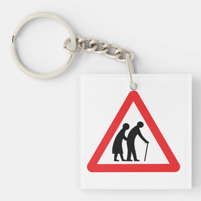 CAUTION Elderly People - UK Traffic Sign Key Ring (Front)