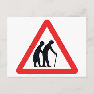 CAUTION Elderly People - UK Traffic Sign Postcard